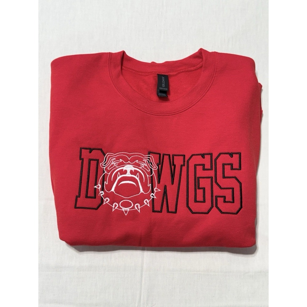 Georgia Bulldogs DAWGS Embroidered Crewneck Sweatshirt Red Gildan Large L Custom